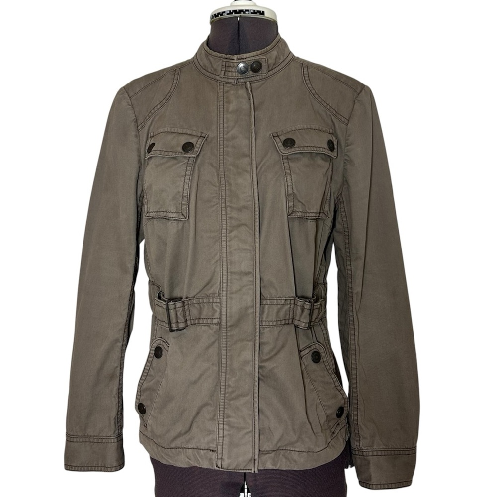 Ann Taylor Loft Cotton Brown Shades Military Style Utility Cargo Jacket 10P